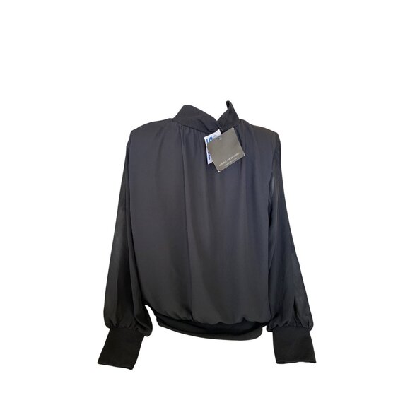 Andrew Marc New YorkWomens Blouse 1X Black Long Sleeve Sheer Pleated Corpcore - Picture 2 of 7